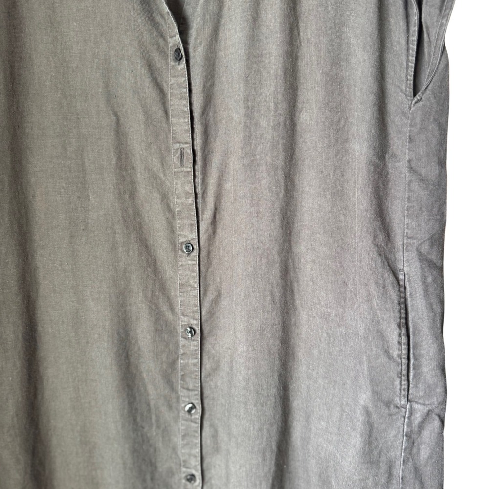 MUJI Linen Band Collar Pockets Sleeveless Button Down Midi Shirt Dress Gray XS S - Picture 6 of 12